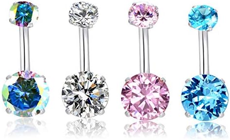 14G Belly Button Rings Surgical Stainless Steel Round Cubic Zirconia Navel