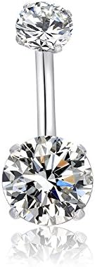 14G Belly Button Rings Surgical Stainless Steel Round Cubic Zirconia Navel